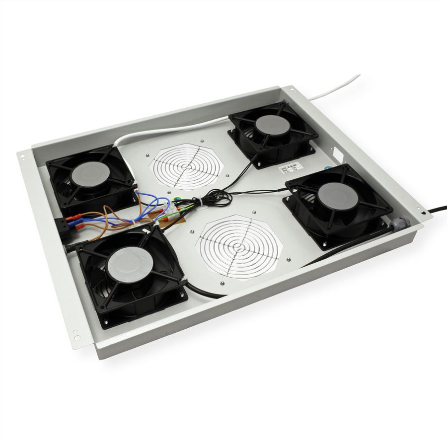 ROLINE 19" Unité de ventilation de toit, 4 ventilateurs, Thermostat pour baie serveur, grise