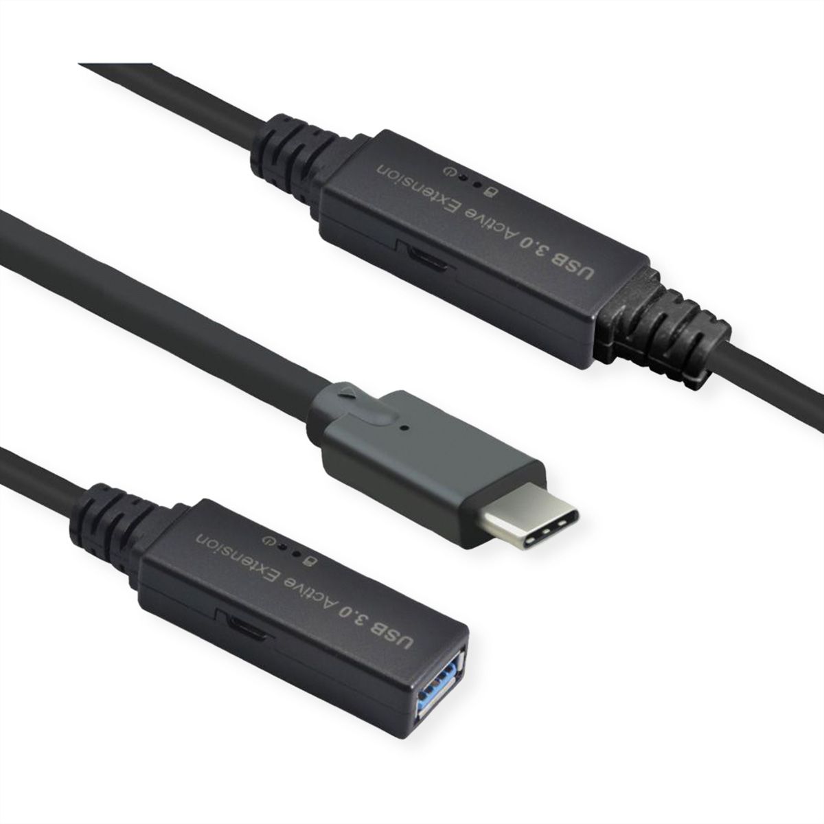ROLINE Câble prolongateur USB 3.2 Gen 1 actif, Type A - C, noir, 10 m