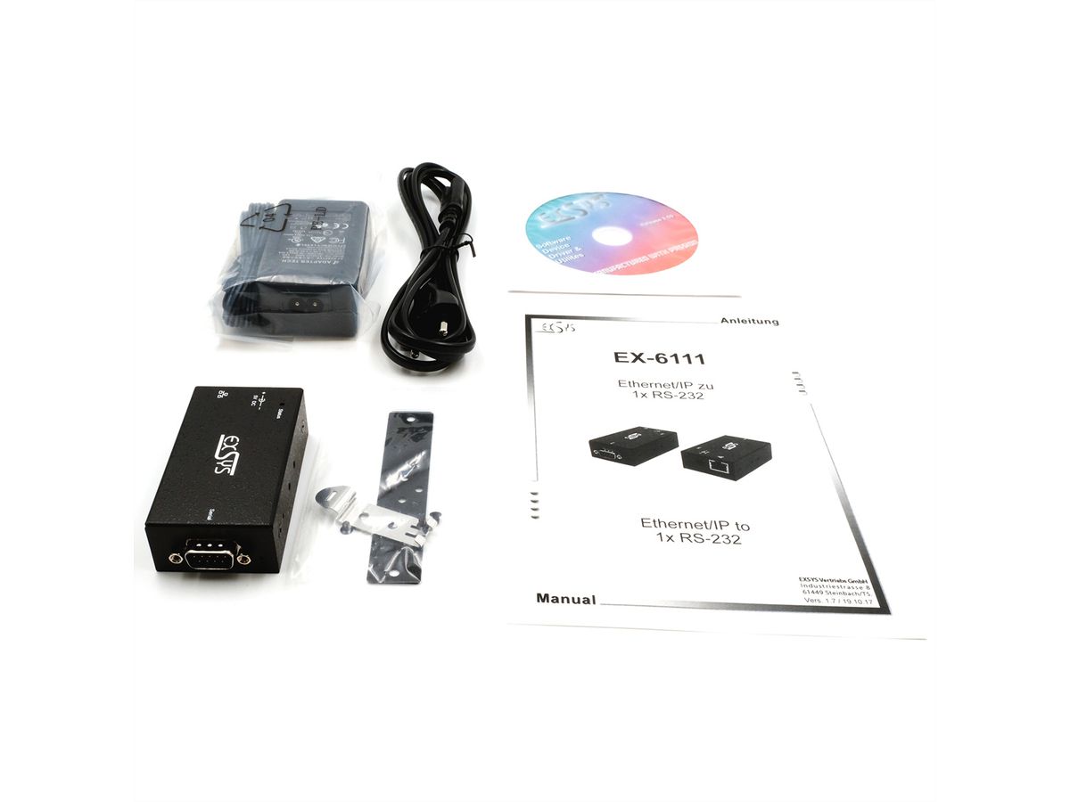 EXSYS EX-6111-2PoE Ethernet PoE vers 1 x port RS-232, Adaptateur secteur 5V/4A