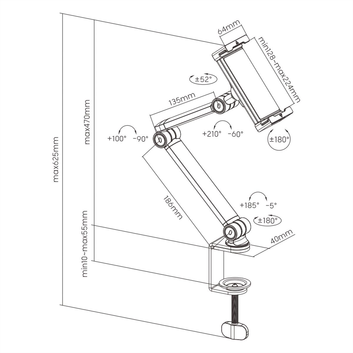 VALUE Support universel pour tablette, fixation par pince