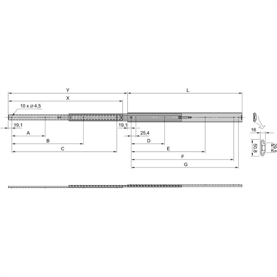 Glissière télescopique SCHROFF Universelle, 2 U, 2 U 660L