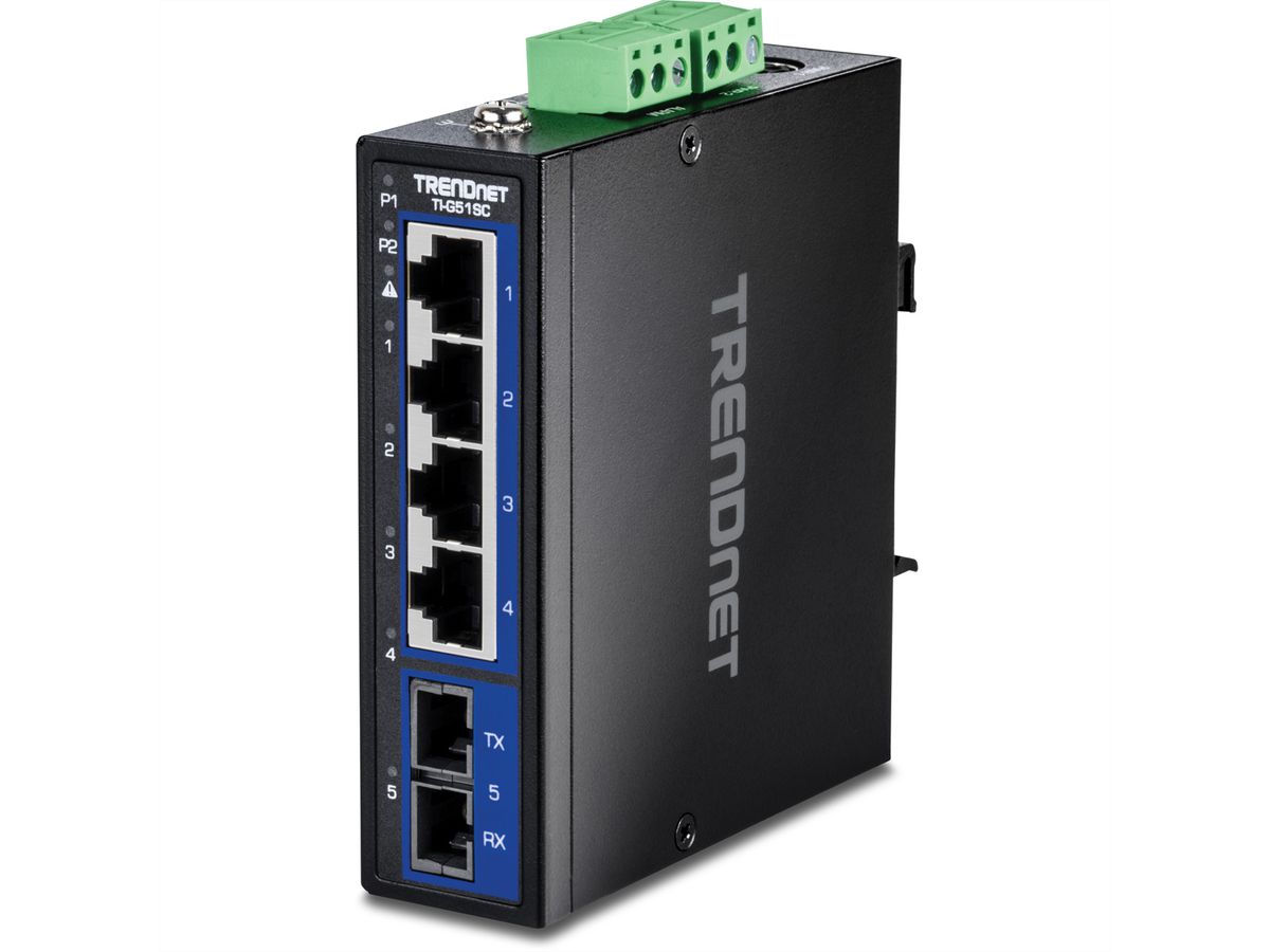 TRENDnet TI-G51SC Switch Rail DIN Gigabit industriel à 5 ports, avec port SC multimode
