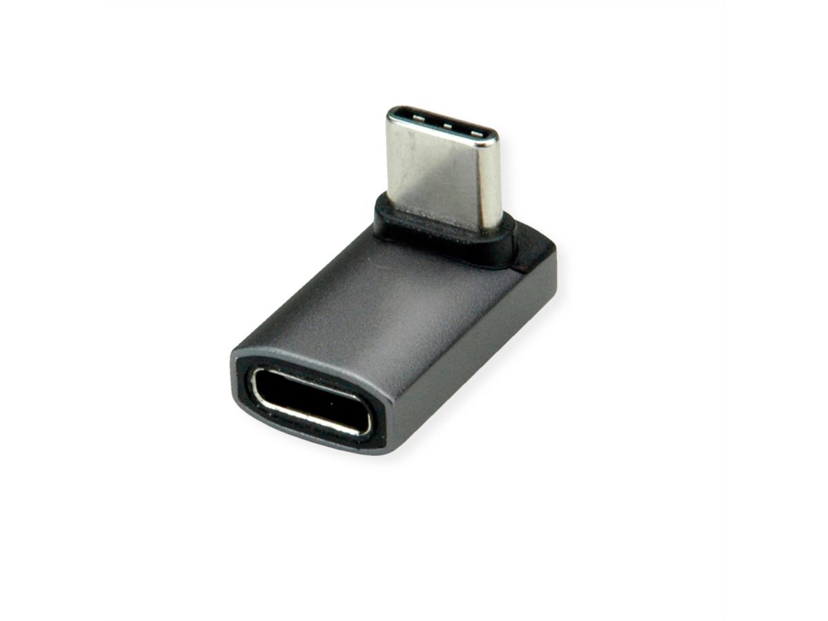 ROLINE Adaptateur USB4 Gen 3x2, Aluminium, coudè à 90°, large, Type C, M/F, argent