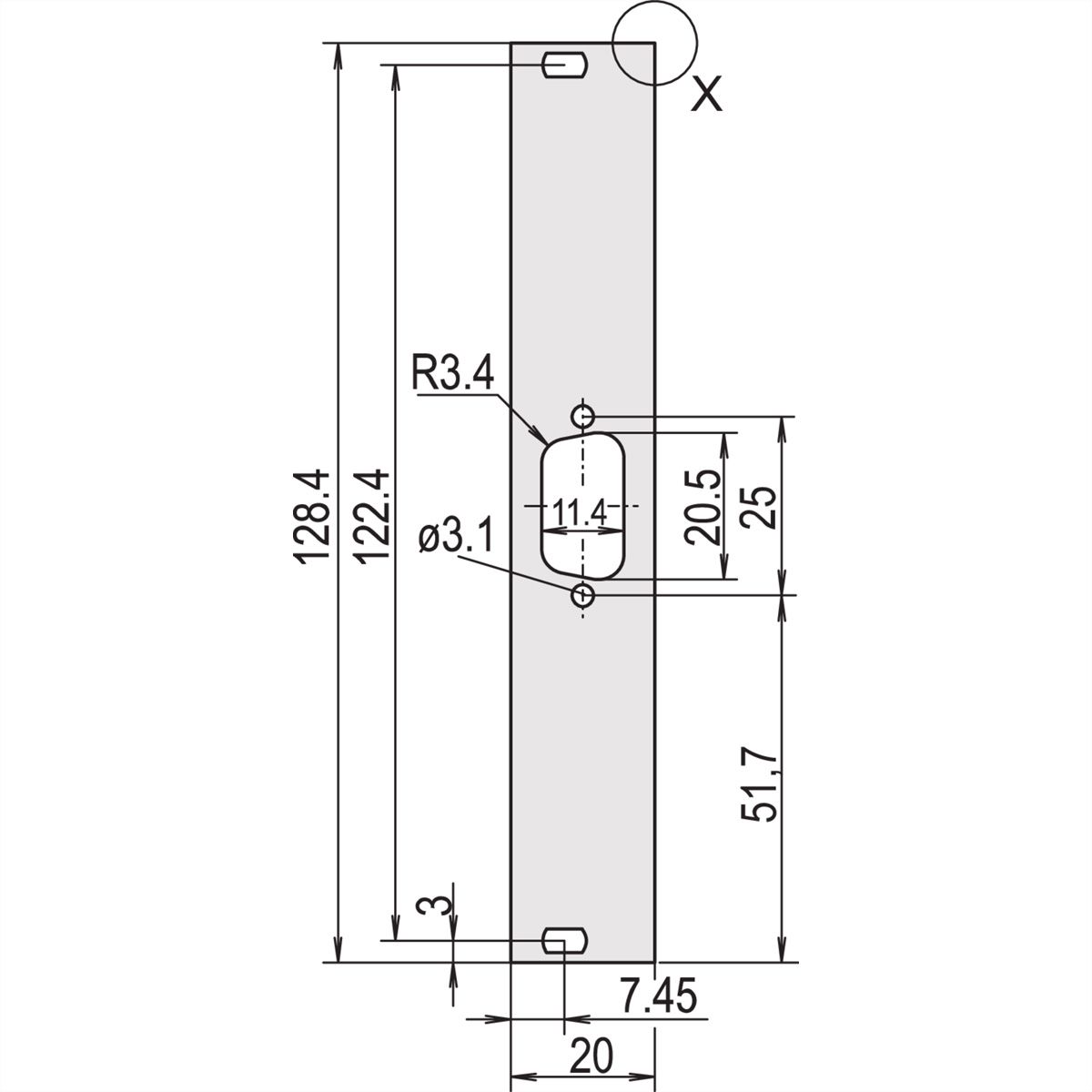 SCHROFF Face avant, plate, non blindée, découpe Sub-D, 3 U, 4 HP, 1 x 9 broches, 2,5 mm, alu, anodisé avant, conducteur arrière