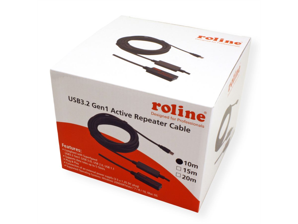 ROLINE Câble prolongateur USB 3.2 Gen 1 actif, noir, 10 m