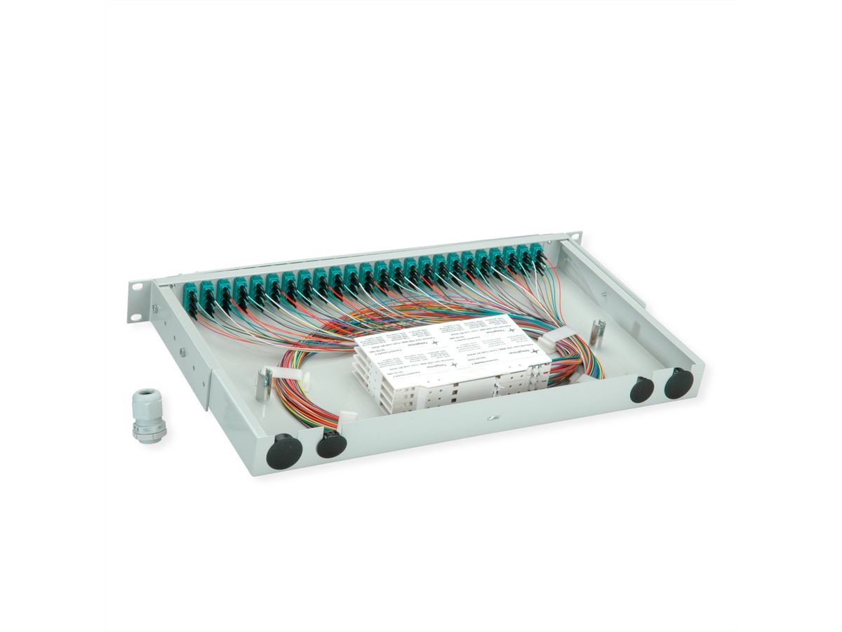 TELEGÄRTNER BASIS V Panneau fibre optique avec coupleurs & Pigtails , 24x LC Quad, turquoise, OM3