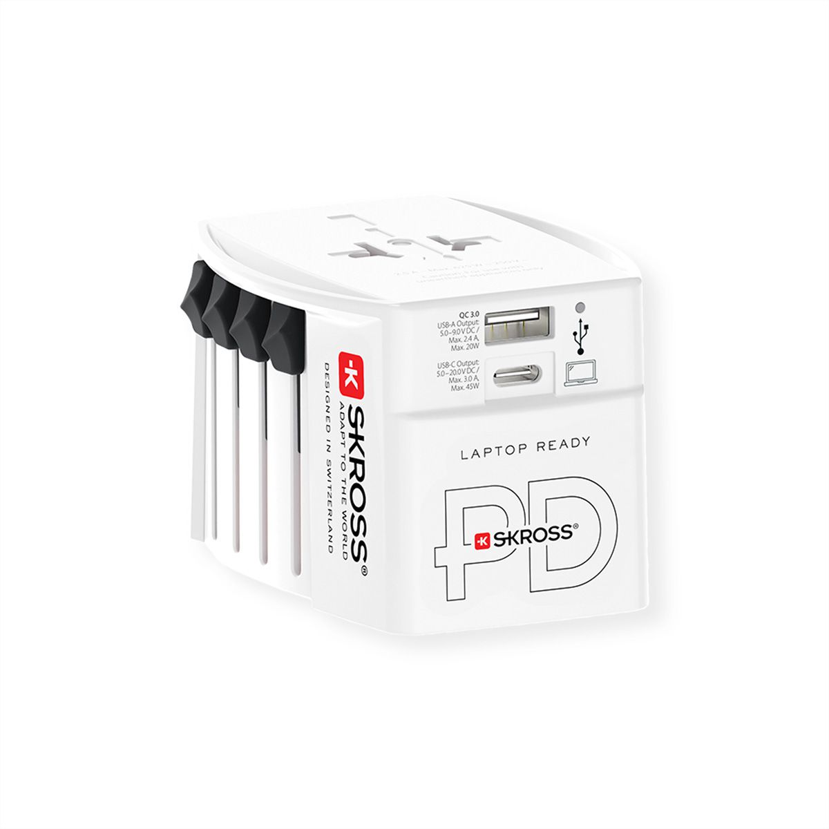 SKROSS Adaptateur de voyage MUV USB A/C 45PD avec câble USB-C, monde