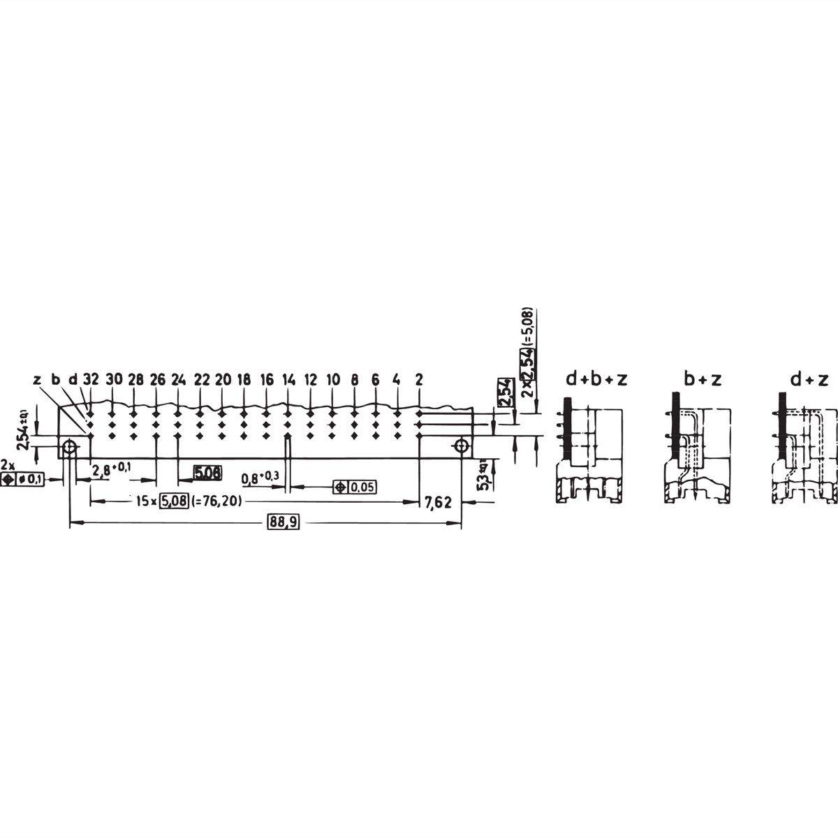 Connecteur SCHROFF de type F, EN 60603, DIN 41612, mâle, 48 contacts, broches à souder, 2.9 mm