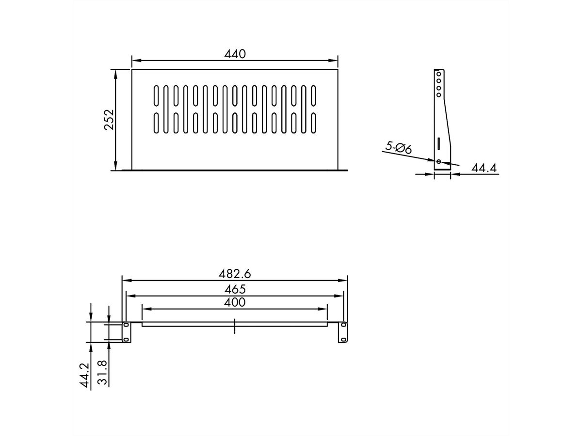 VALUE Etagère 19", 485 x 250 mm, 1 U, max. 10 kg, forme en U, noir