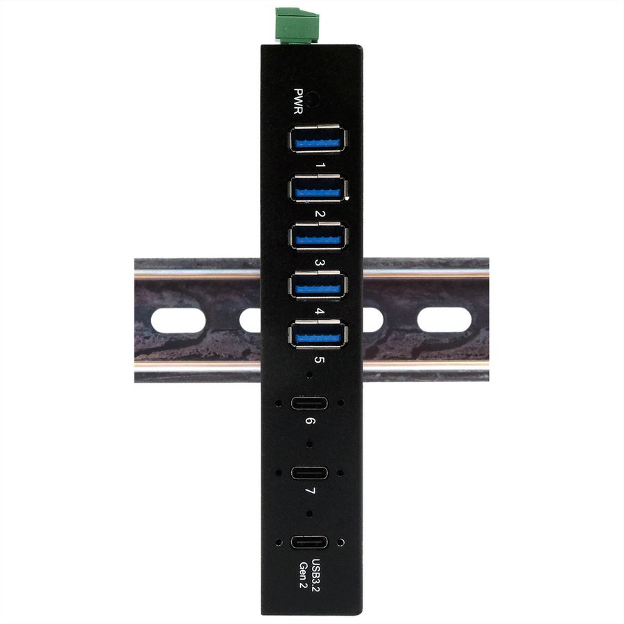 EXSYS EX-12297HMS HUB métallique 7 ports USB 3.2 Gen 2x1, 2x USB-C et 5x USB-A 3.2 Gen 1, pour table, mur et rail DIN