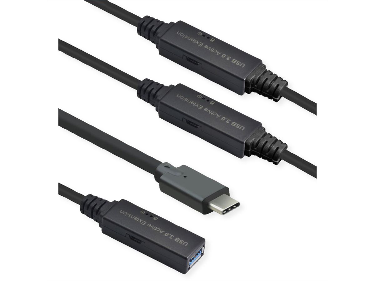 ROLINE Câble prolongateur USB 3.2 Gen 1 actif, Type A - C, noir