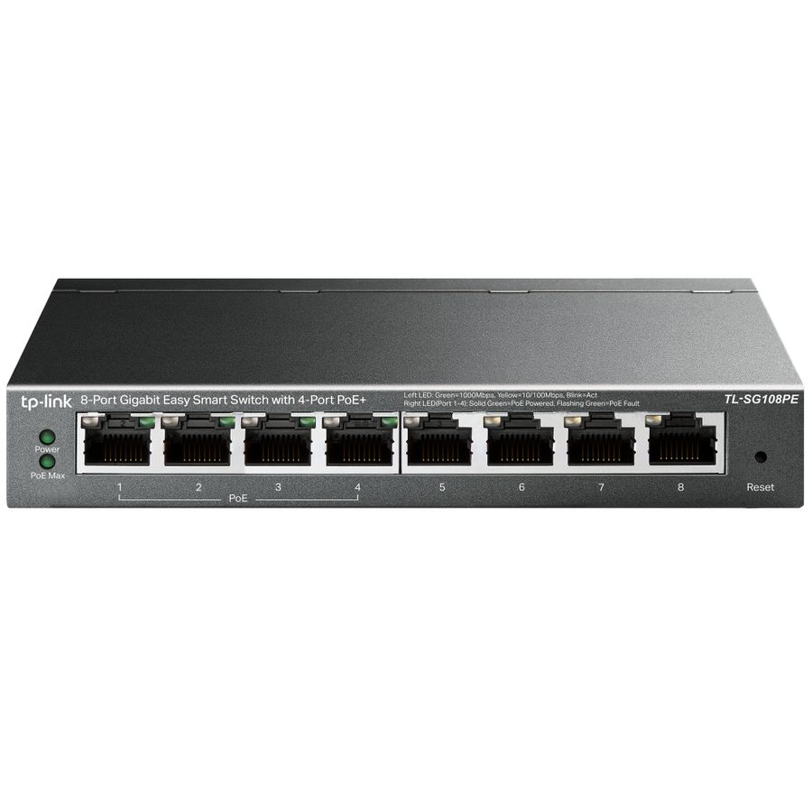 TP-Link TL-SG108PE commutateur réseau Non-géré L2 Gigabit Ethernet (10/100/1000) Connexion Ethernet, supportant l'alimentation via ce port (PoE) Noir