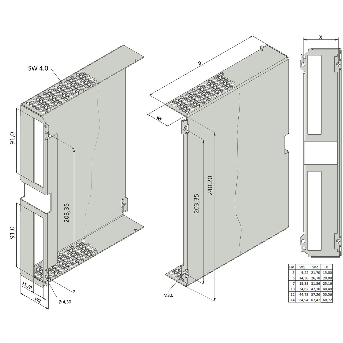 SCHROFF Capot pour cassette S 6U 5F 227P