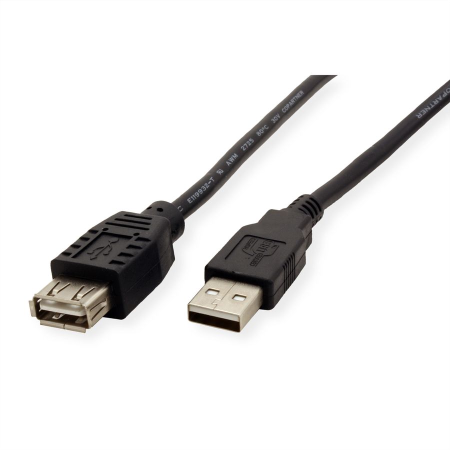 ROLINE Câble USB 2.0 Type A-A, M/F, noir, 0,8 m