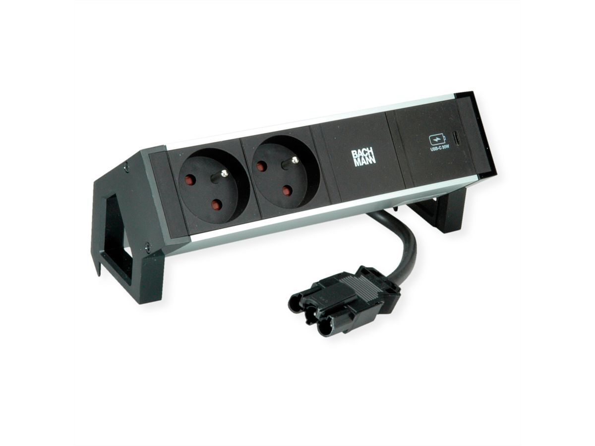 BACHMANN DESK2 ALU BLACK 2xUTE 1xUSBC 30W 0,2m GST18