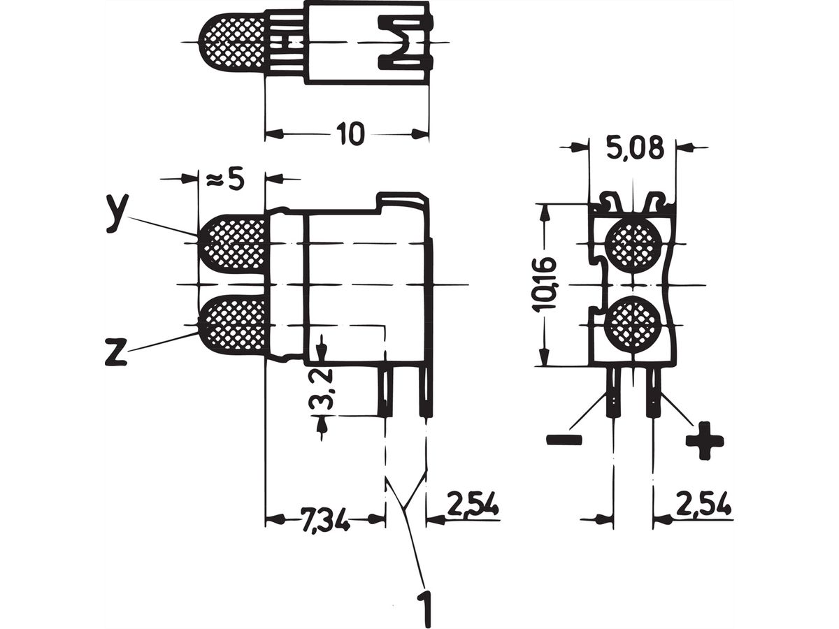 DEL double SCHROFF, forme courte, Ø 3,2 mm, plan de montage 1, rouge rouge