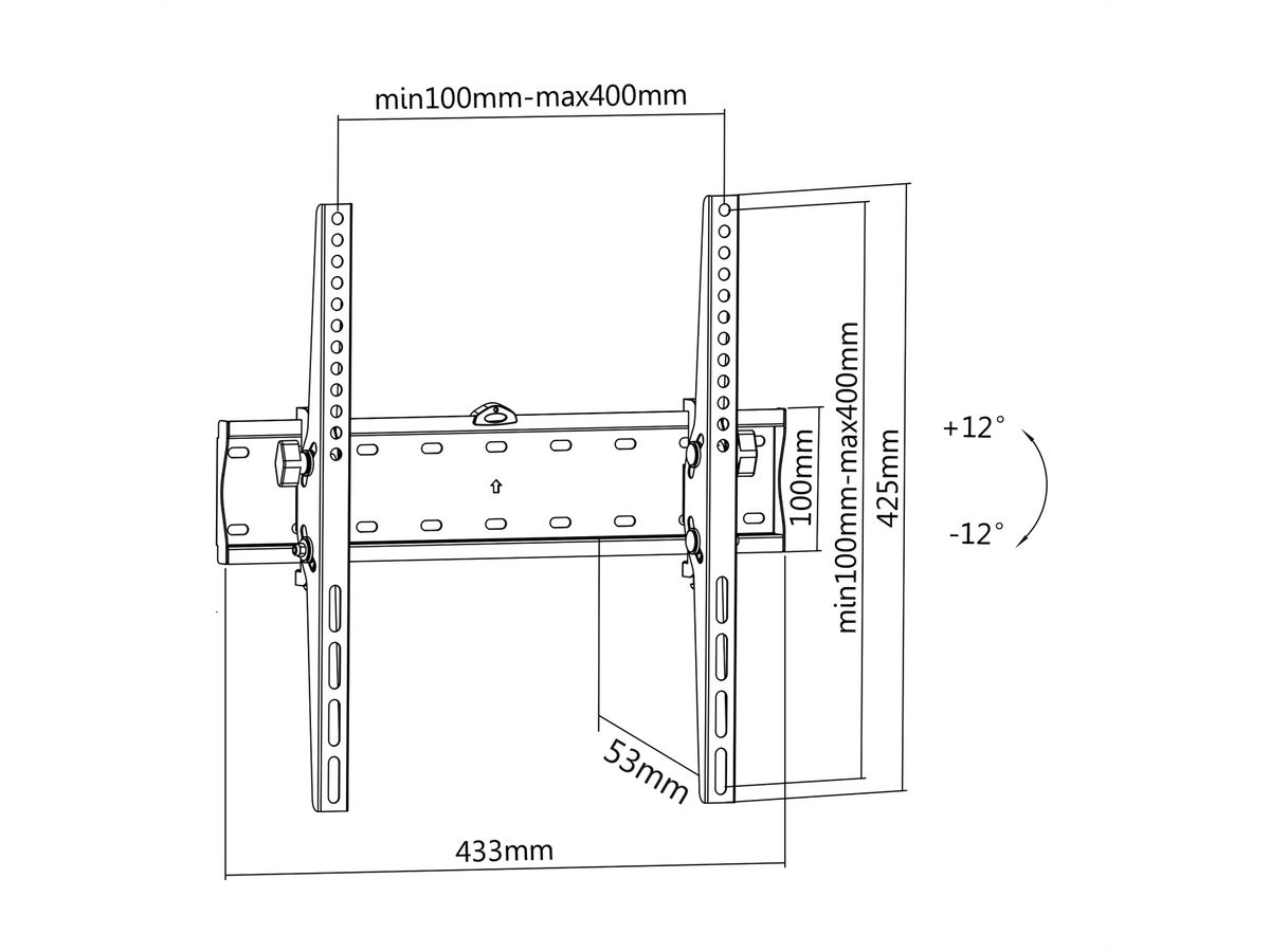 VALUE support mural TV, distance murale 53mm, capacité de charge 40kg, inclinable