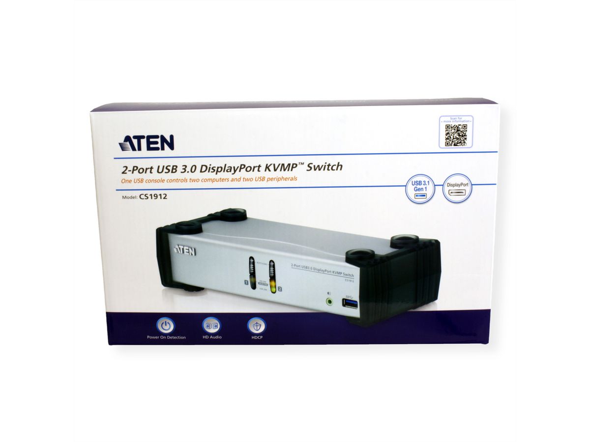 ATEN CS1912 Commutateur KVMP DisplayPort 2 ports USB 3.0