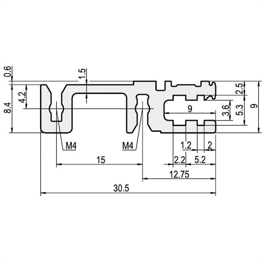 Rail horizontal SCHROFF, arrière, type H-VT, lourd, 40 HP