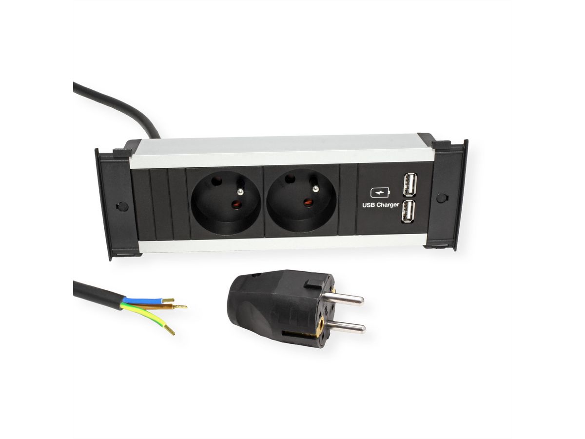 BACHMANN KAPSA S 2xUTE 1xUSB courant 2,0m CEE7/7
