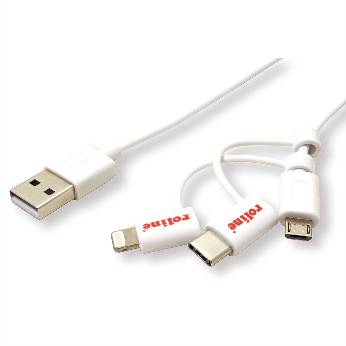 ROLINE Câble de charge et synchronisation, 8 Pin/USB MicroB / Type C pour Apple et Android, blanc, 1 m