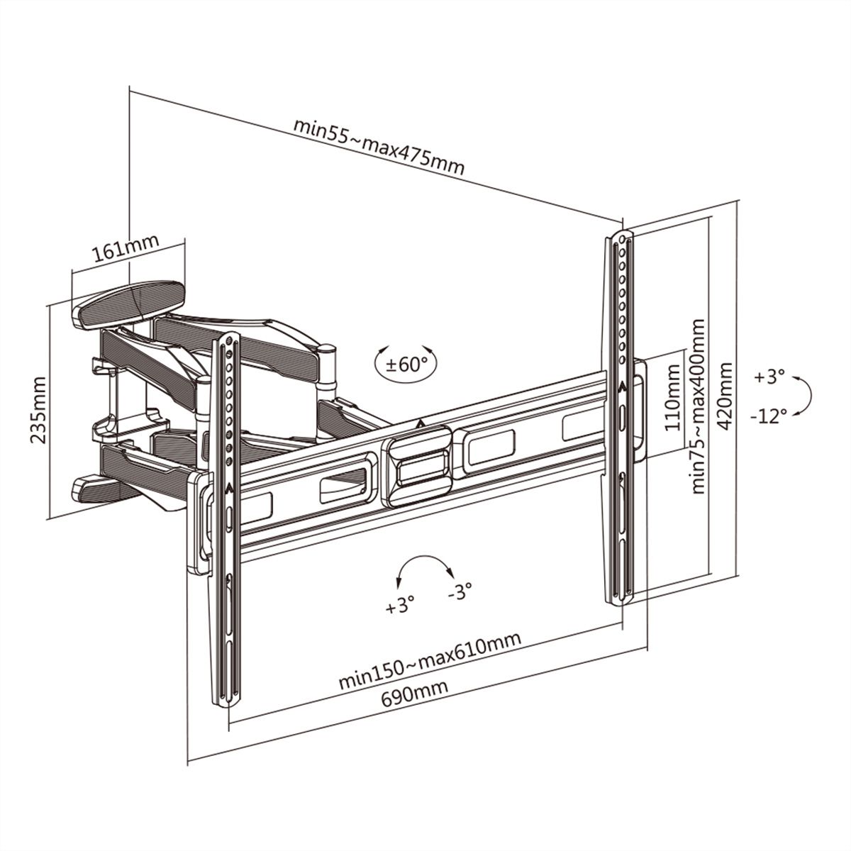 VALUE Support mural pour écrans LCD, flexible et élégant, 45 kg