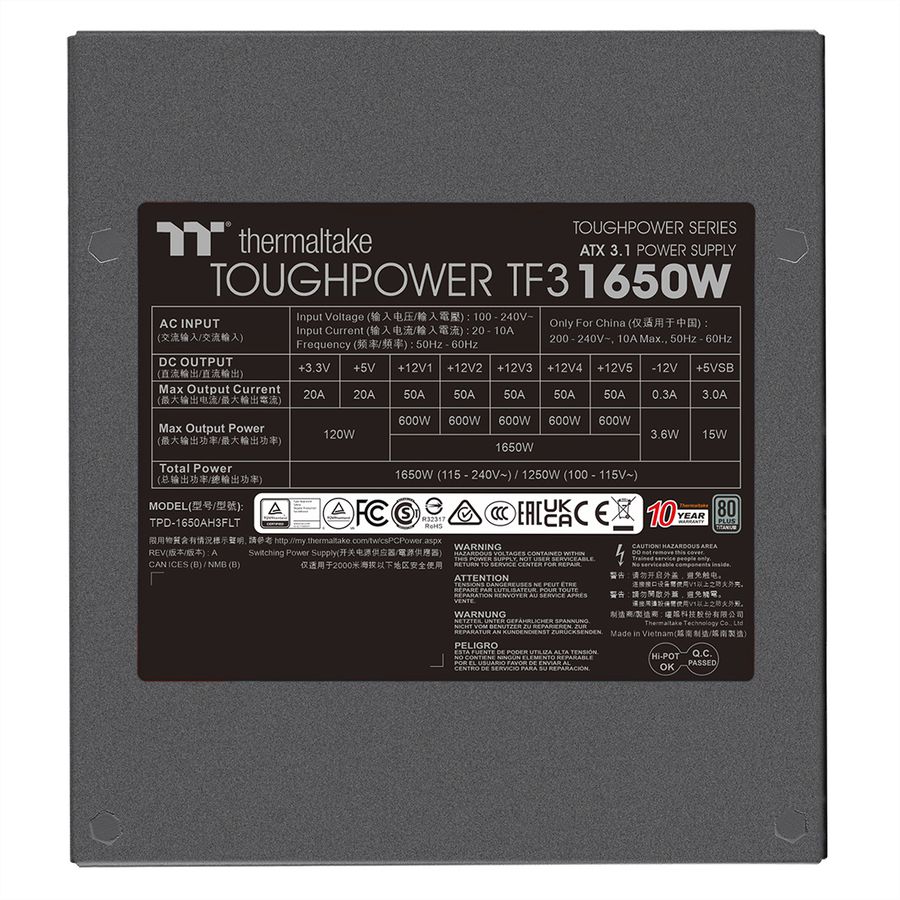Thermaltake Toughpower TF3 1650W, Bloc d'alimentation