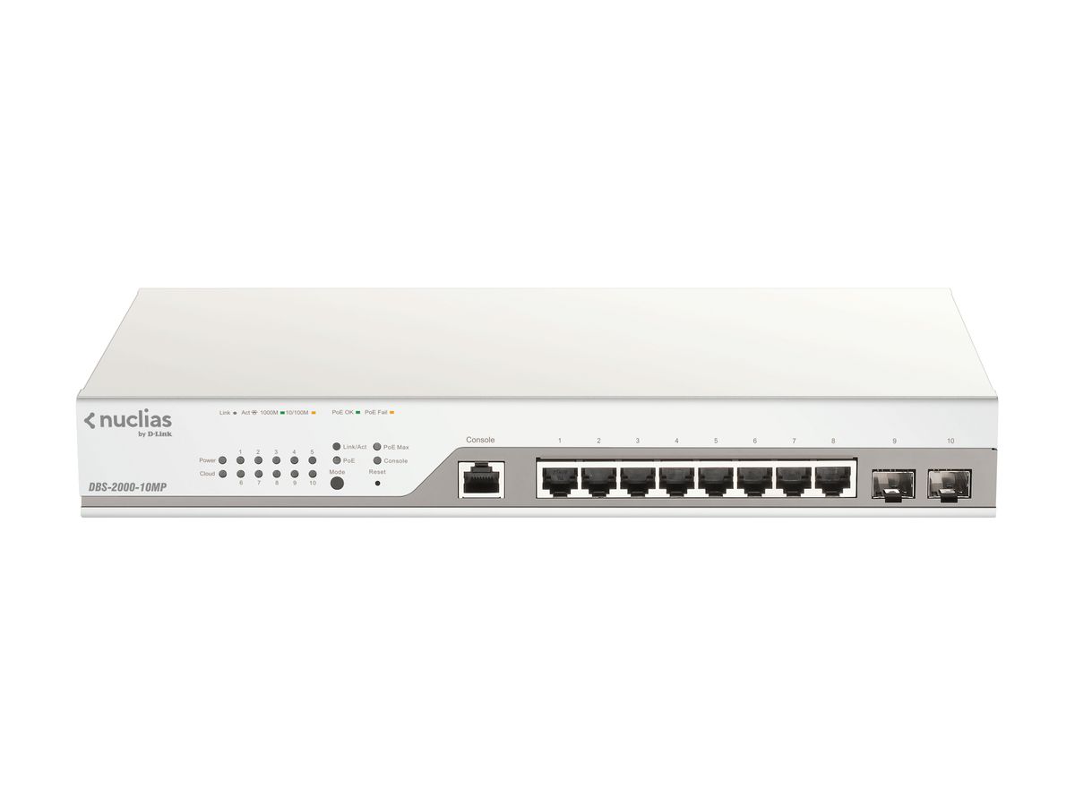 D-Link DBS-2000-10MP commutateur réseau Géré L2 Gigabit Ethernet (10/100/1000) Connexion Ethernet, supportant l'alimentation via ce port (PoE) Gris