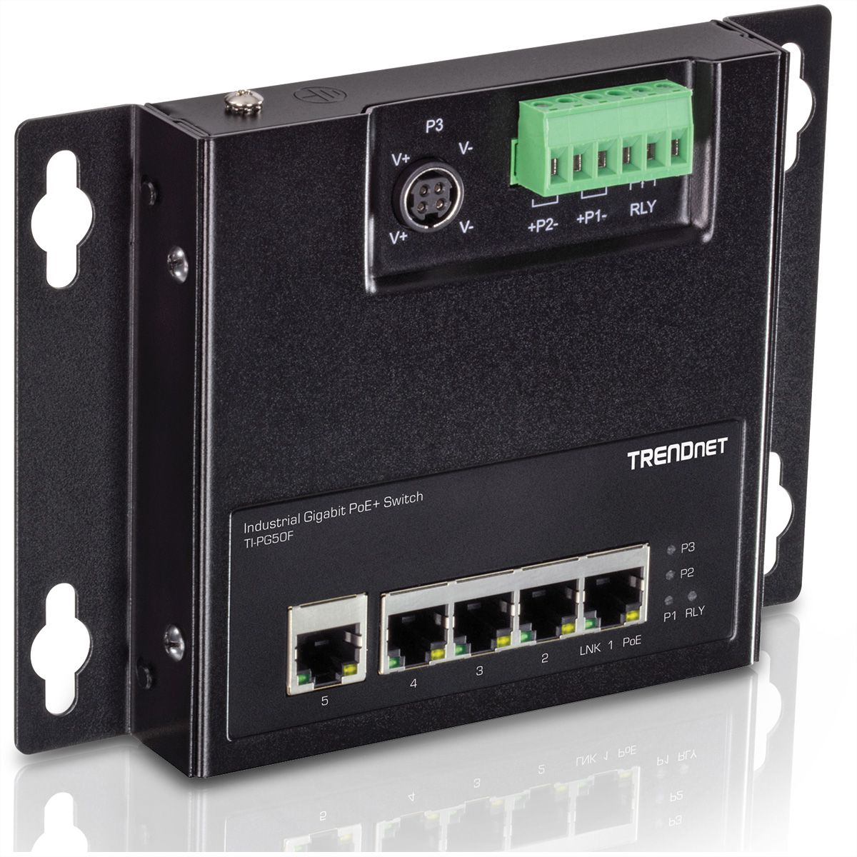 TRENDnet TI-PG50F Switch industriel PoE+ Gigabit à 5 ports à accès frontal