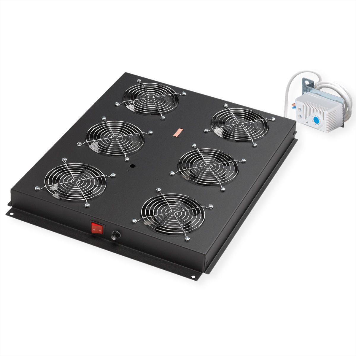 ROLINE 19" Unité de ventilation de toit, 6 ventilateurs, Thermostat pour baie serveur, noire