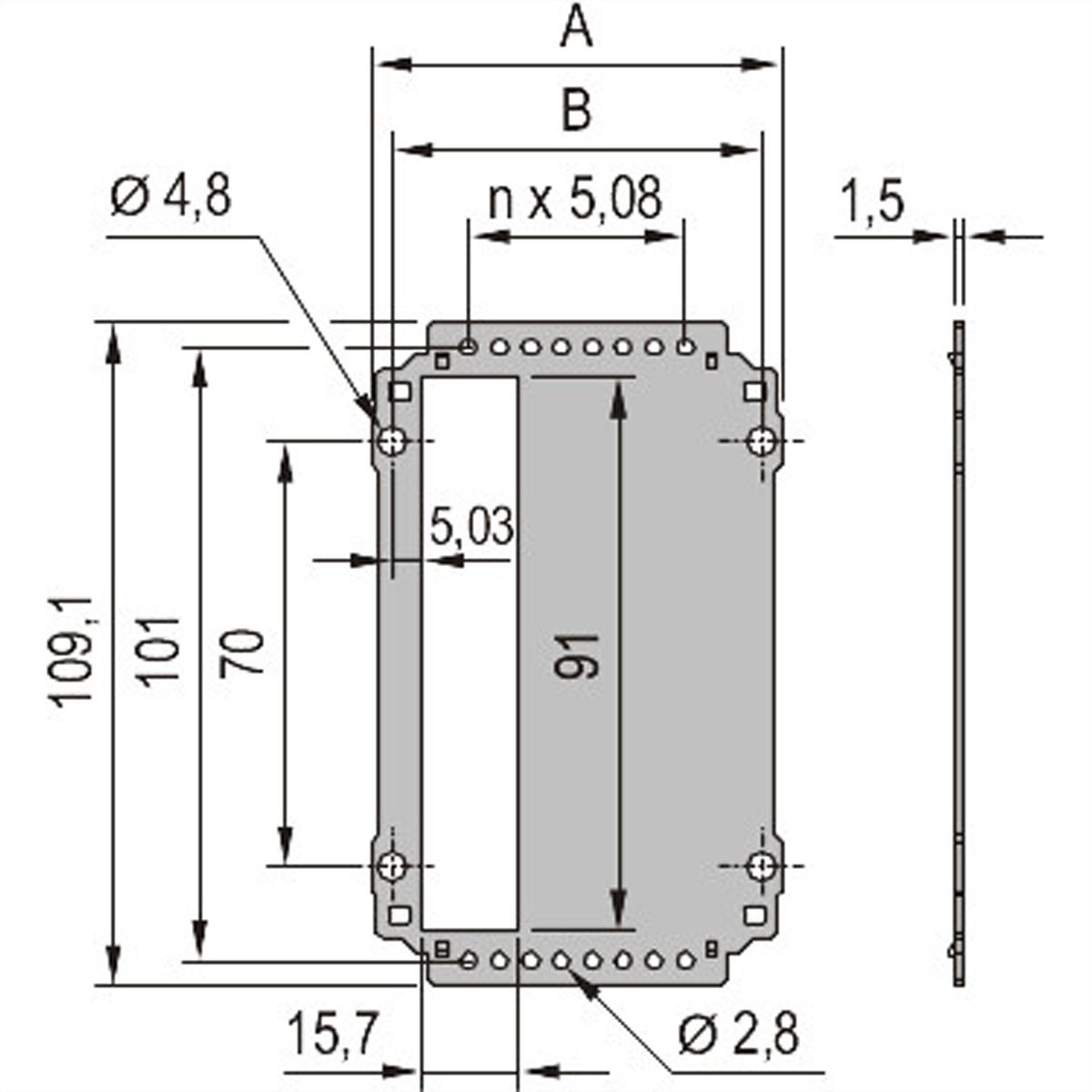 Panneau arrière de l'unité enfichable de type cadre SCHROFF, découpe pour un connecteur, 3 U, 10 HP