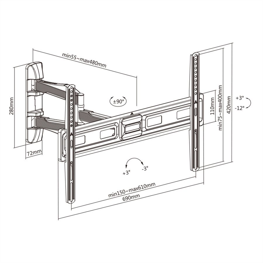 VALUE Support mural pour écrans LCD, flexible et élégant, 35 kg
