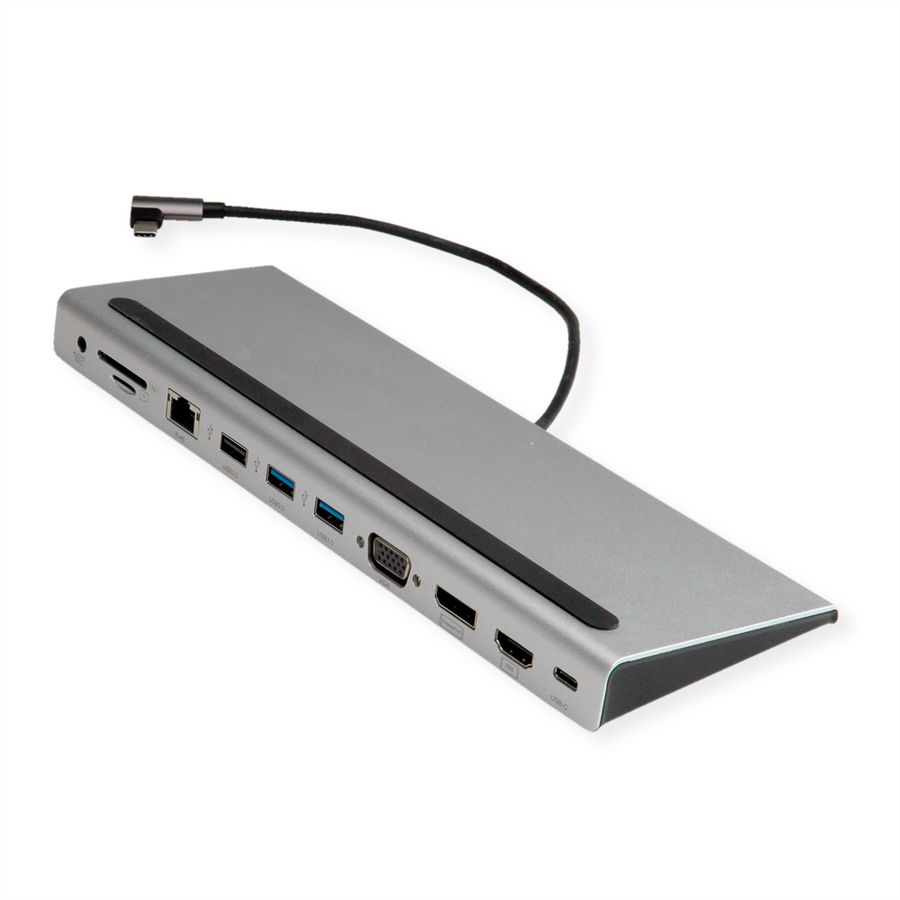 VALUE Station d‘accueil USB-C multiports, 4K HDMI/DP, VGA, USB, Card Reader, PD, Gigabit Ethernet, Audio