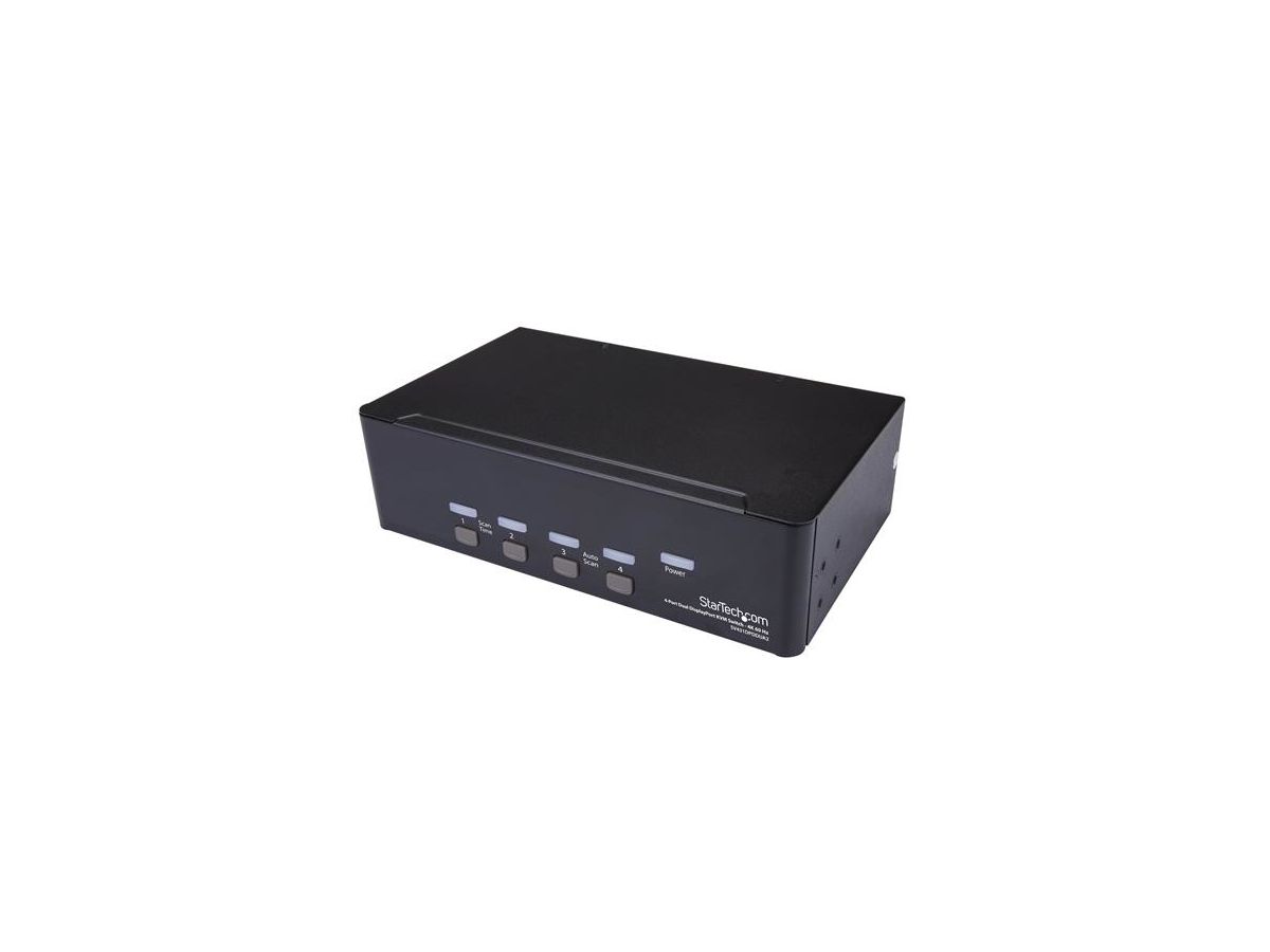StarTech.com Switch KVM double affichage DisplayPort 4K 60 Hz à 4 ports avec hub USB 2.0 intégré