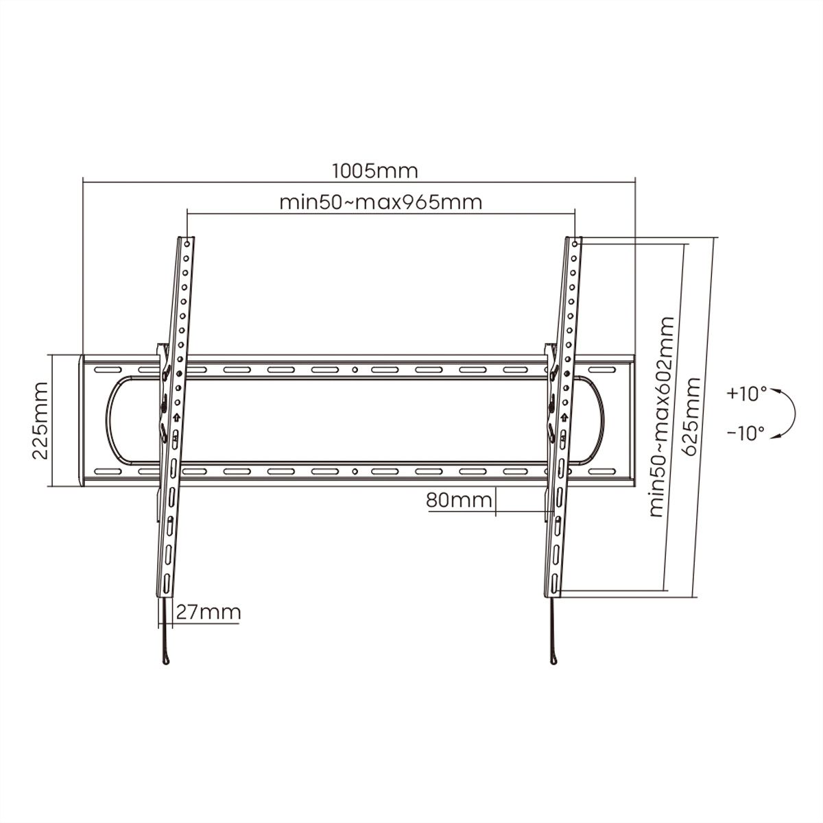 VALUE Support mural TV, distance murale de 80 mm, inclinable, <304,8cm/120", <120kg