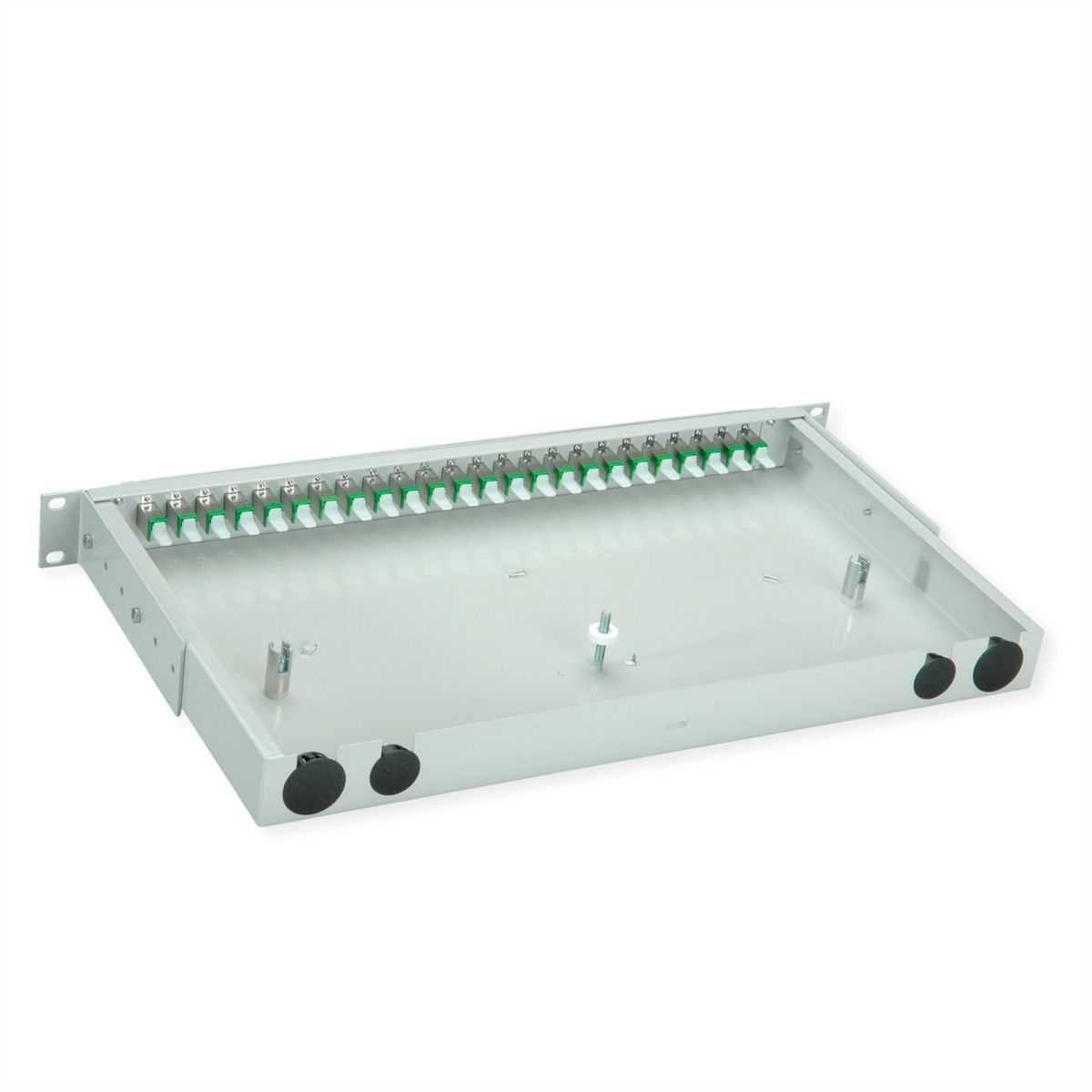TELEGÄRTNER BASIS V Panneau FO avec coupleurs, 24x E2000, vert, OS2 APC