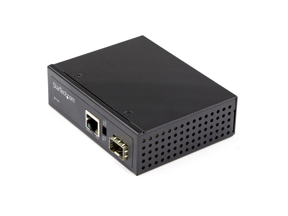 StarTech.com Convertisseur Fibre RJ45 PoE+ Industriel 60W - SFP vers RJ45 - Gigabit Fibre Optique Mono Mode/Multi Mode vers Cuivre - Mini Boîtier IP-30 Durable / -40 à +75°C