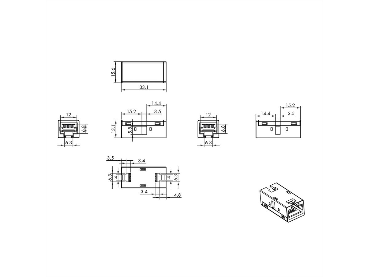 ROLINE Coupleur RJ-45 blindé, Cat.6A (Classe EA), boîtier métallique