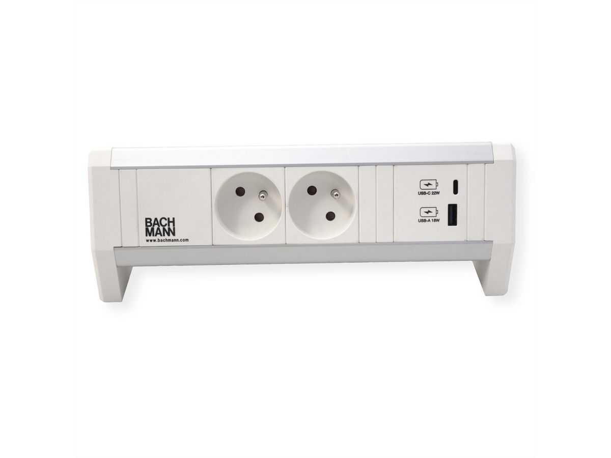 BACHMANN DESK 2xUTE 1xUSB A/C 22W GST18 RAL9010