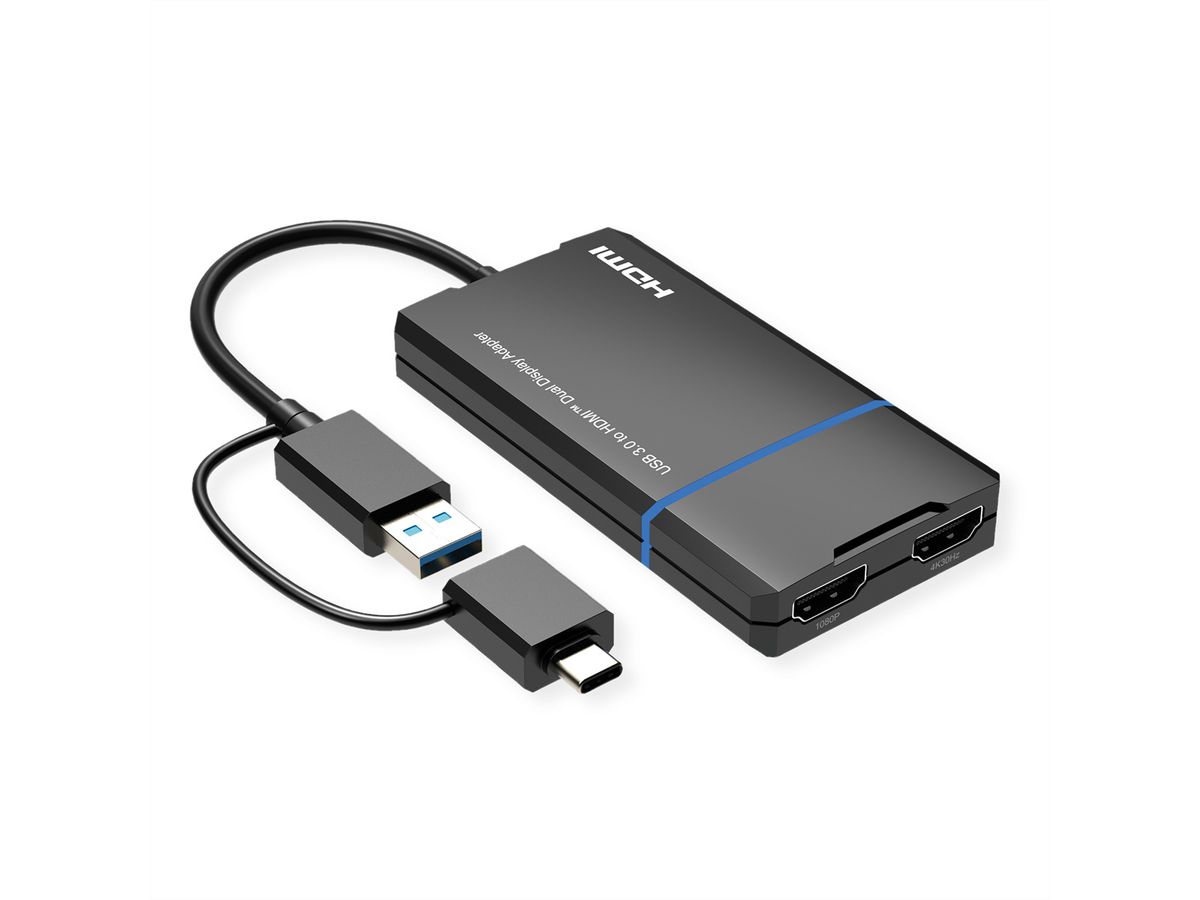 VALUE Adaptateur Display USB A+C vers 2x HDMI