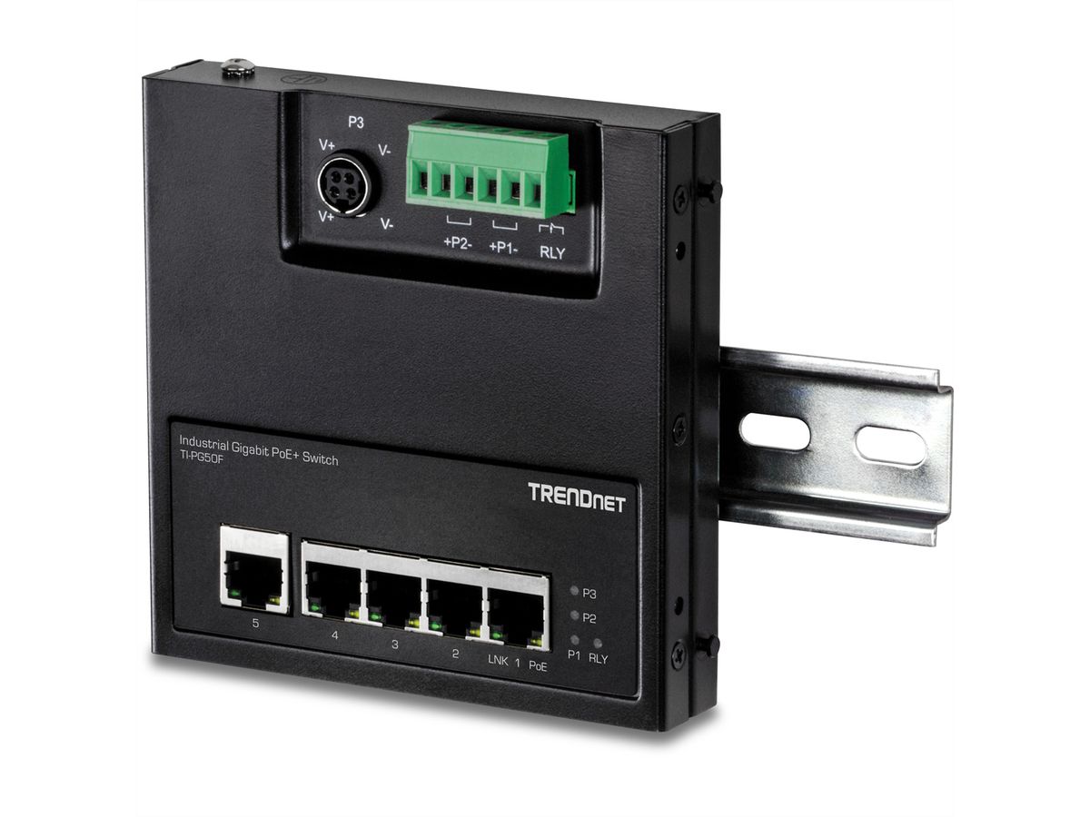 TRENDnet TI-PG50F Switch industriel PoE+ Gigabit à 5 ports à accès frontal