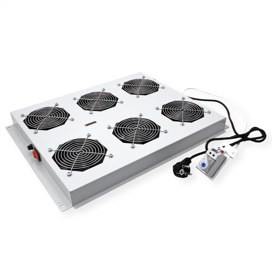 ROLINE 19" Unité de ventilation de toit, 6 ventilateurs, Thermostat pour baie serveur, grise