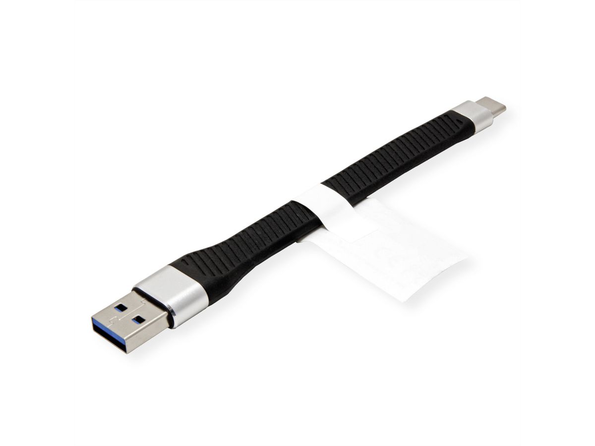 ROLINE Câble USB 3.2 Gen 2 en silicone, C-A, M/M, 10Gbit/s, Emark, noir, 11 cm