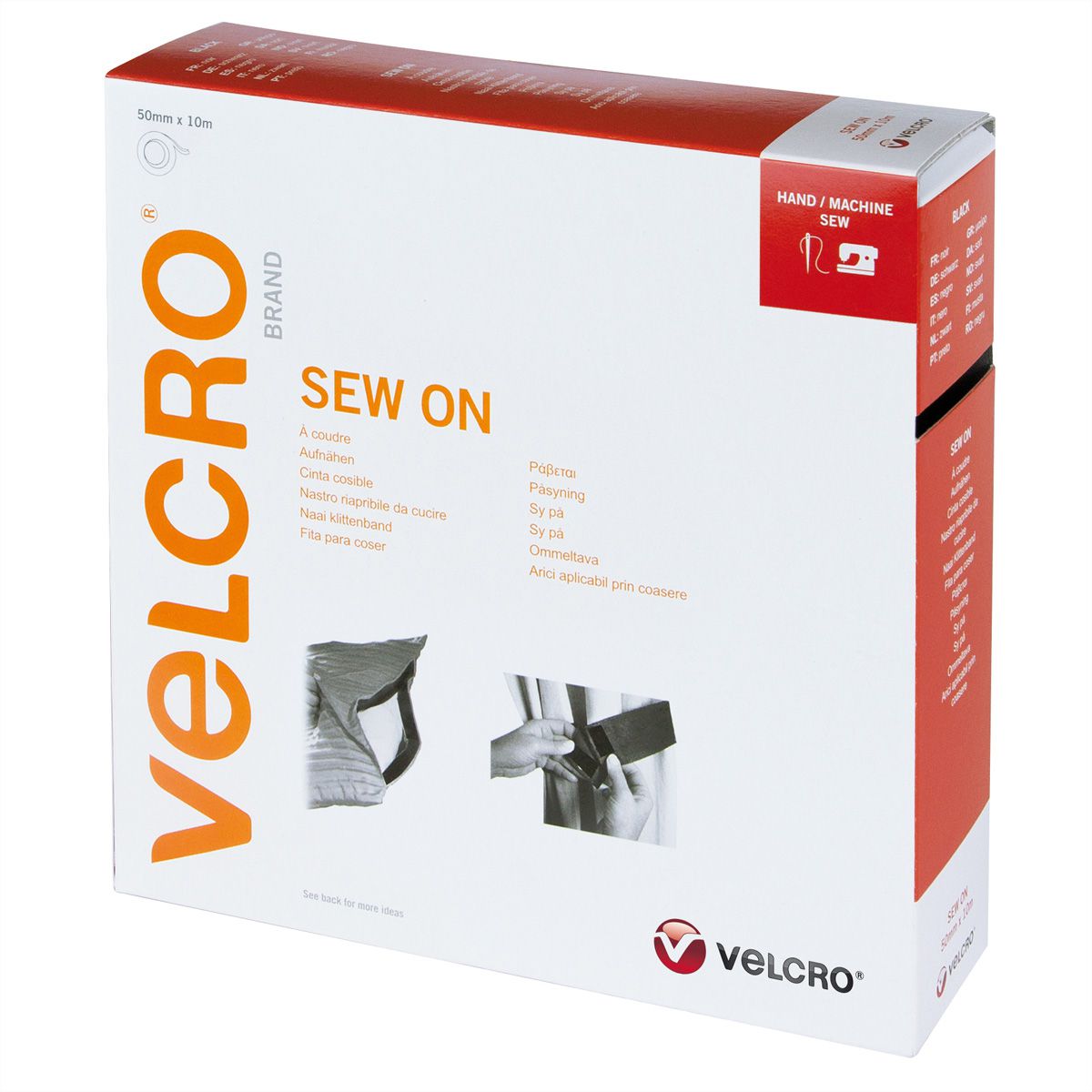 VELCRO® Crochets & velours 50mmx10m noir, bande à coudre