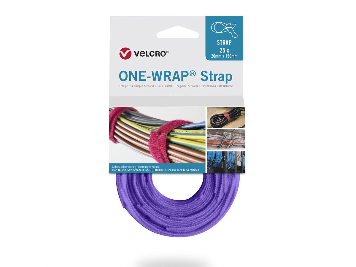 VELCRO® One Wrap® Strap 20mm x 330mm, 25 pièces, violet
