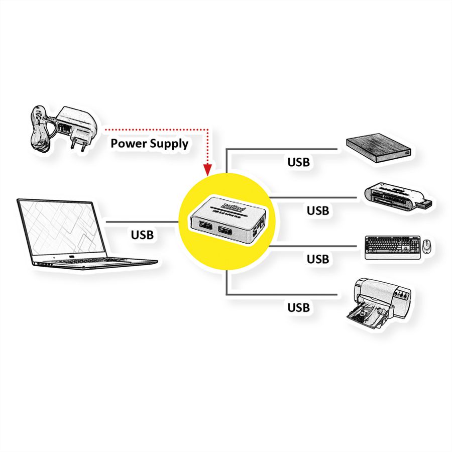 ROLINE Hub USB 2.0 "Black and White", 4 ports, avec alimentation