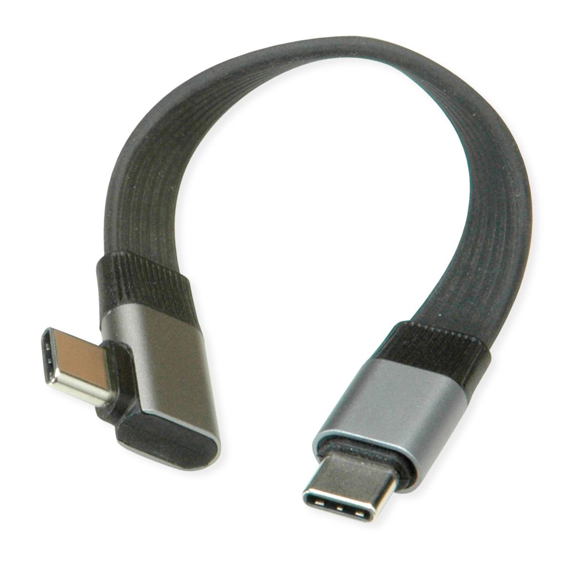 ROLINE Câble USB4 2.0 plat, C–C, M/M, 8K UHD-2, 80Gbit/s, 240W, un côté coudé à 90°, noir, 0,13 m