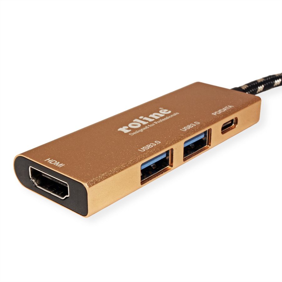 ROLINE GOLD Station d'accueil USB-C, 4K HDMI, 2 ports USB 3.2 Gen 1, 1x USB type C PD (Power Delivery)