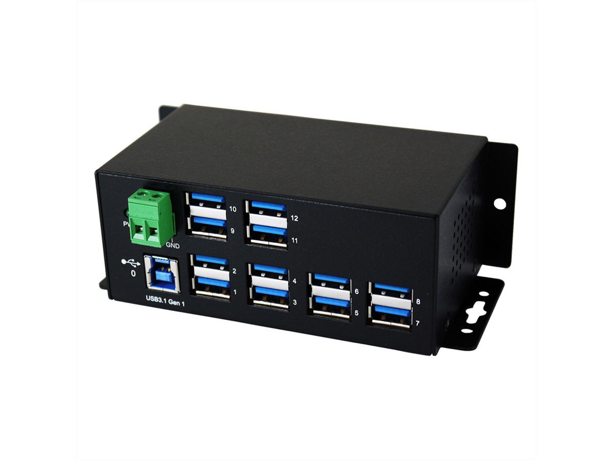 EXSYS EX-1112HMVS Hub à 12 ports USB 3.2 Gen1 protection de surtension et boîtier métal