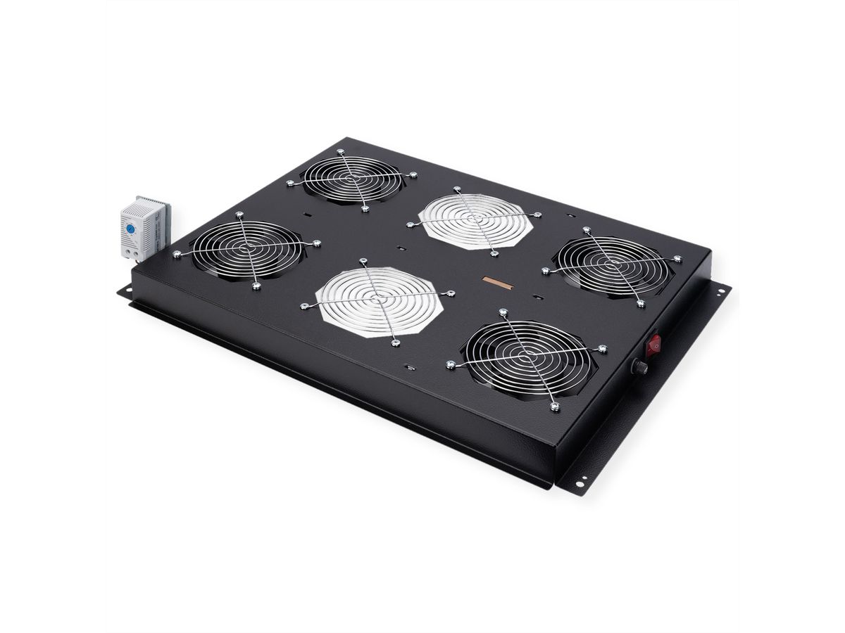 ROLINE 19" Unité de ventilation de toit, 4 ventilateurs, Thermostat pour baie serveur, noire